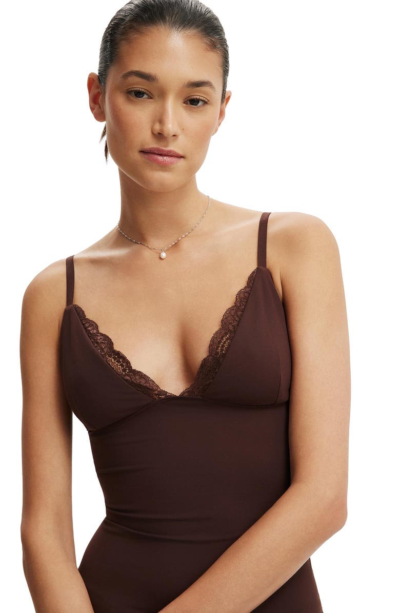 Cotton On Women's Hold Me Lace Trim Cami, Alternate, color, Dark Oak