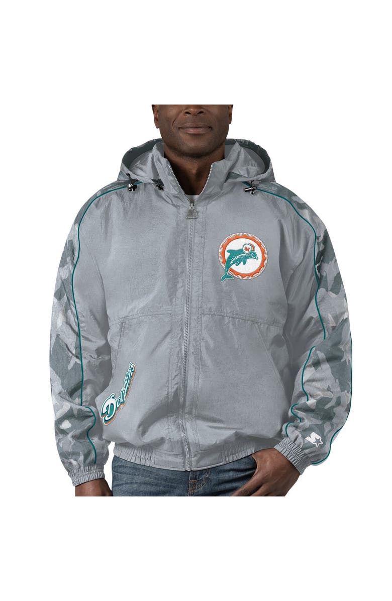 STARTER Men's Starter Gray Miami Dolphins Thursday Night Gridiron Throwback Full-Zip Jacket, Main, color, Gray