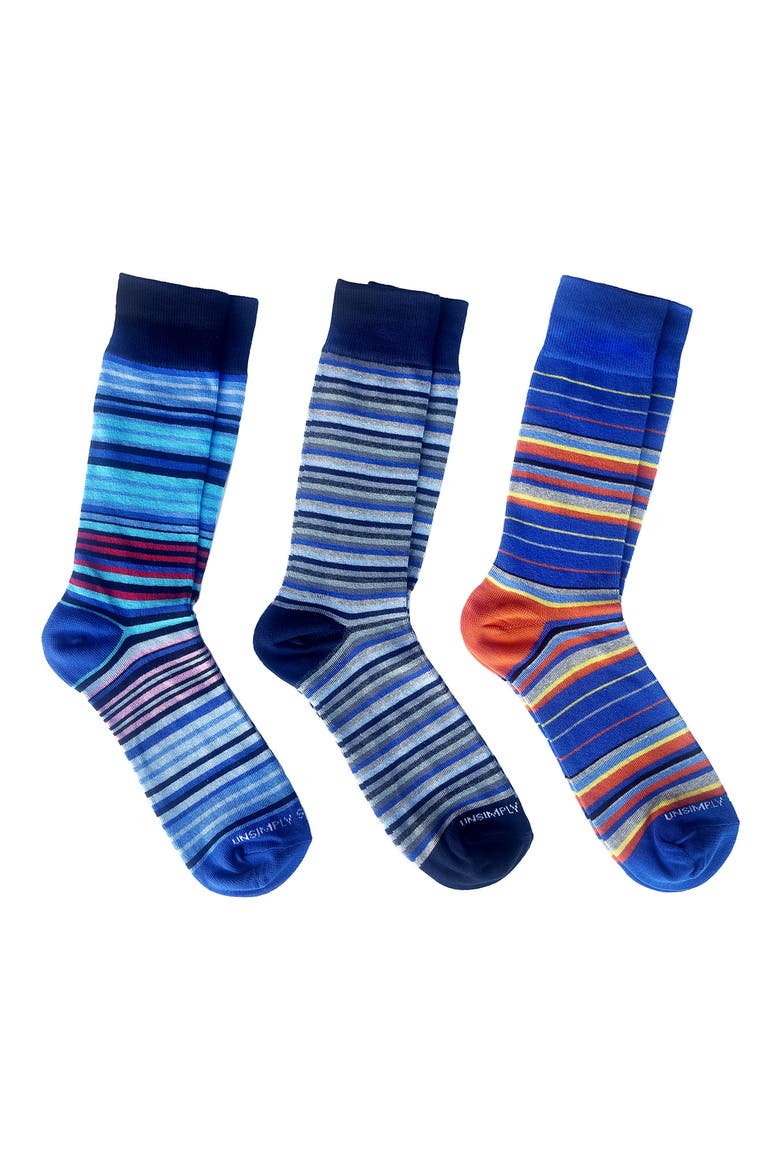 Assorted 3-Pack Crew Socks, Main, color, MULTICOLOR BLUE
