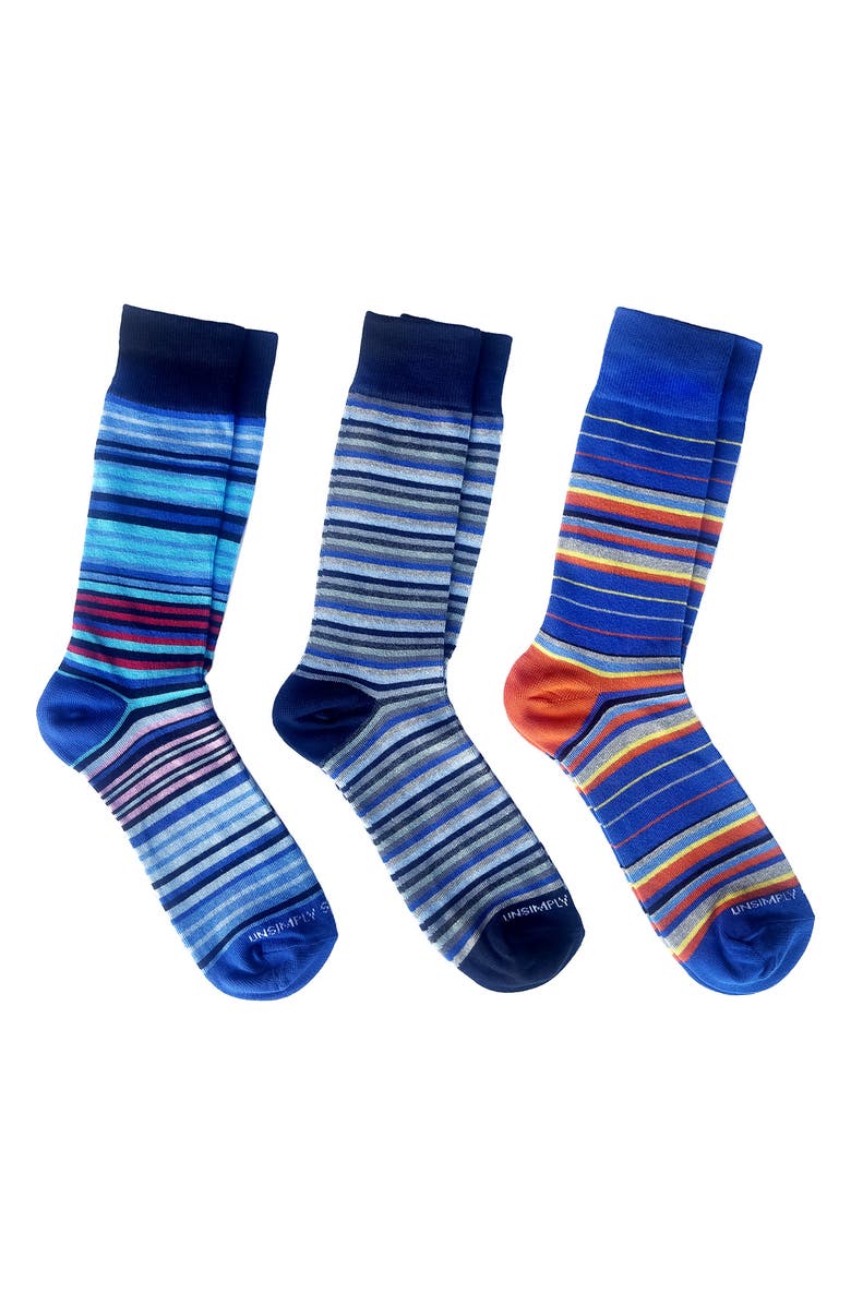 UNSIMPLY STITCHED Assorted 3-Pack Crew Socks, Main, color, Multicolor Blue