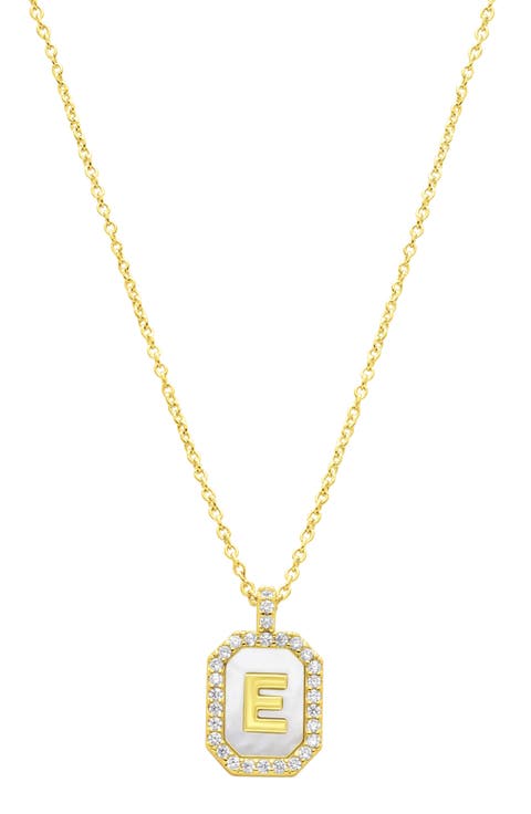 Crystal Mother of Pearl Initial Pendant Necklace
