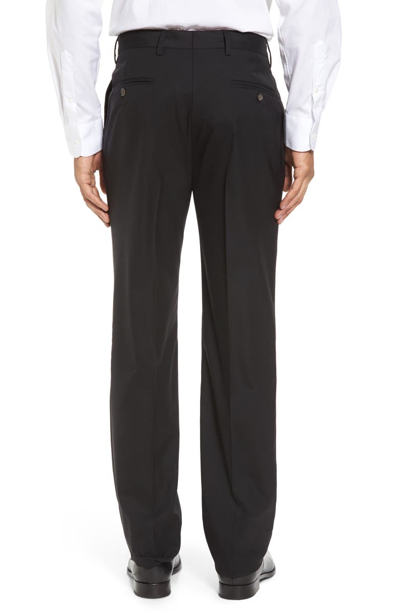 Berle Flat Front Stretch Solid Wool Trousers, Alternate, color, Black