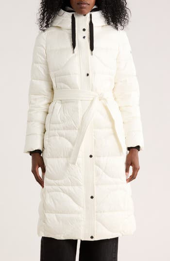 Vince Camuto Belted Maxi Puffer Jacket In White