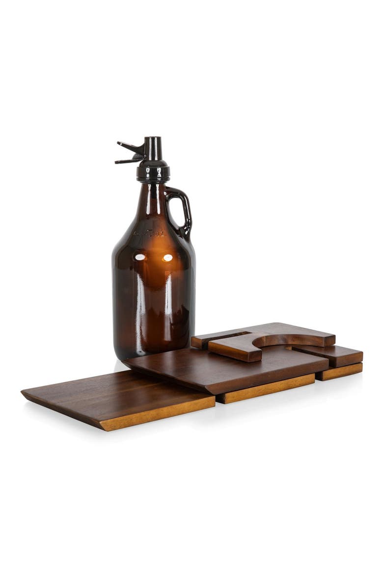 Growler Stand with 64oz Glass Growler, Alternate, color, ACACIA WOOD