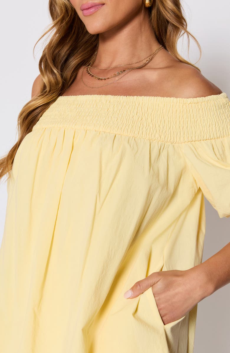 VICI Collection Lydia Smocked Off the Shoulder Cotton Minidress, Alternate, color, Yellow