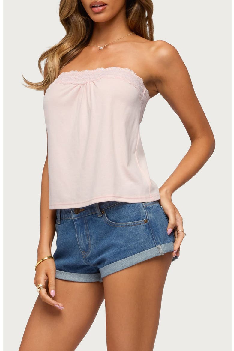 Kittey Lace Trim Strapless Top, Alternate, color, LIGHT-PINK