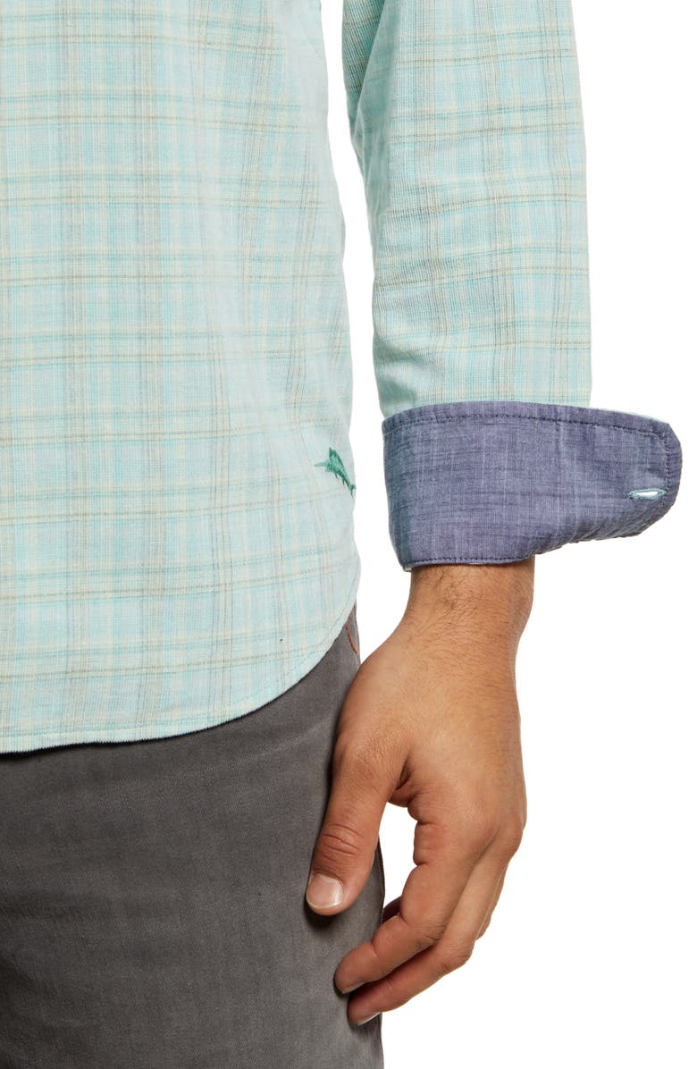 Tommy Bahama Coastline Corduroy Harbor Plaid Cotton Button-Up Shirt, Alternate, color, Malibu