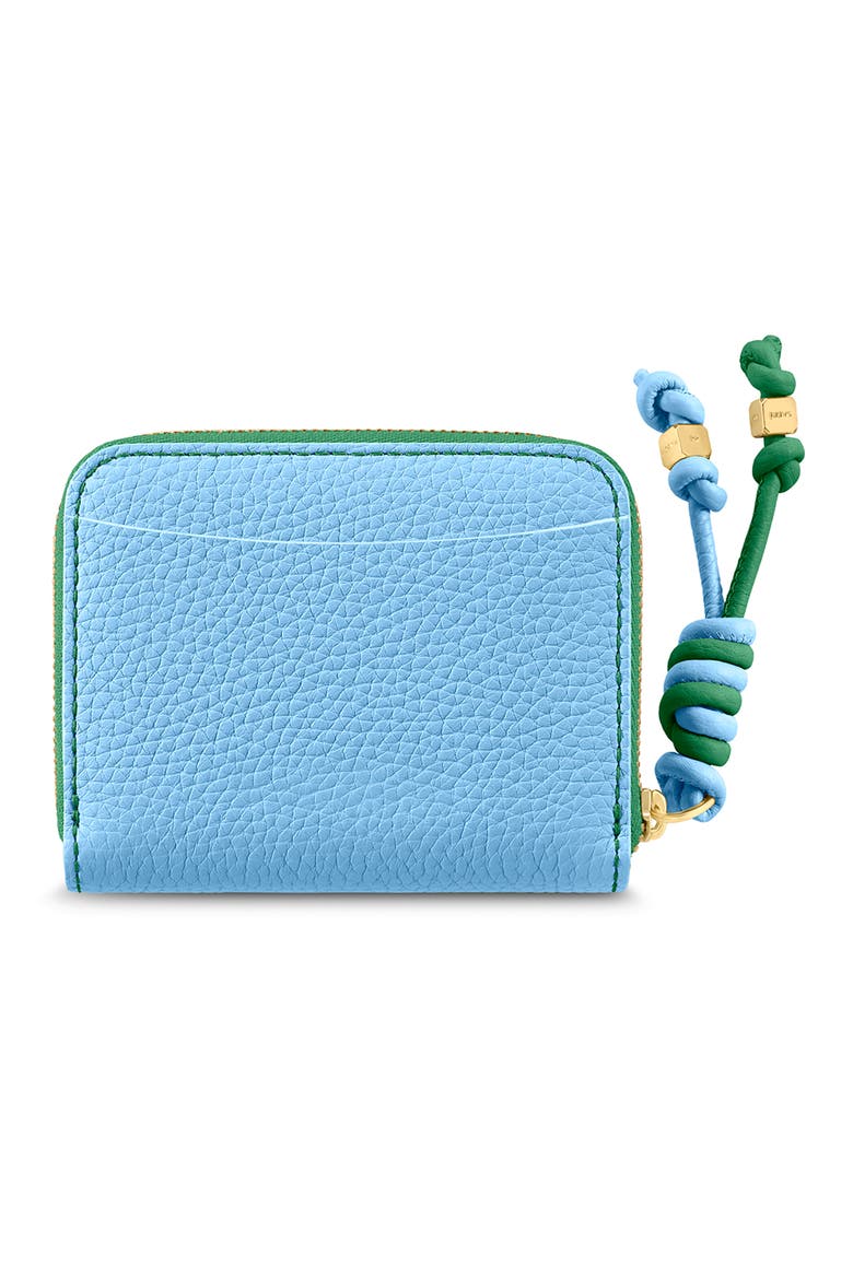 Small Leather Zipped Wallet, Alternate, color, Sky Emerald
