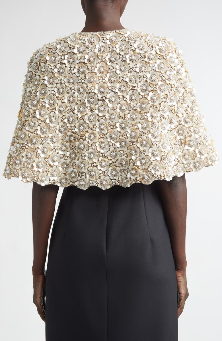 Oscar de la Renta Floral Embroidered Cape, Alternate, color, Silver