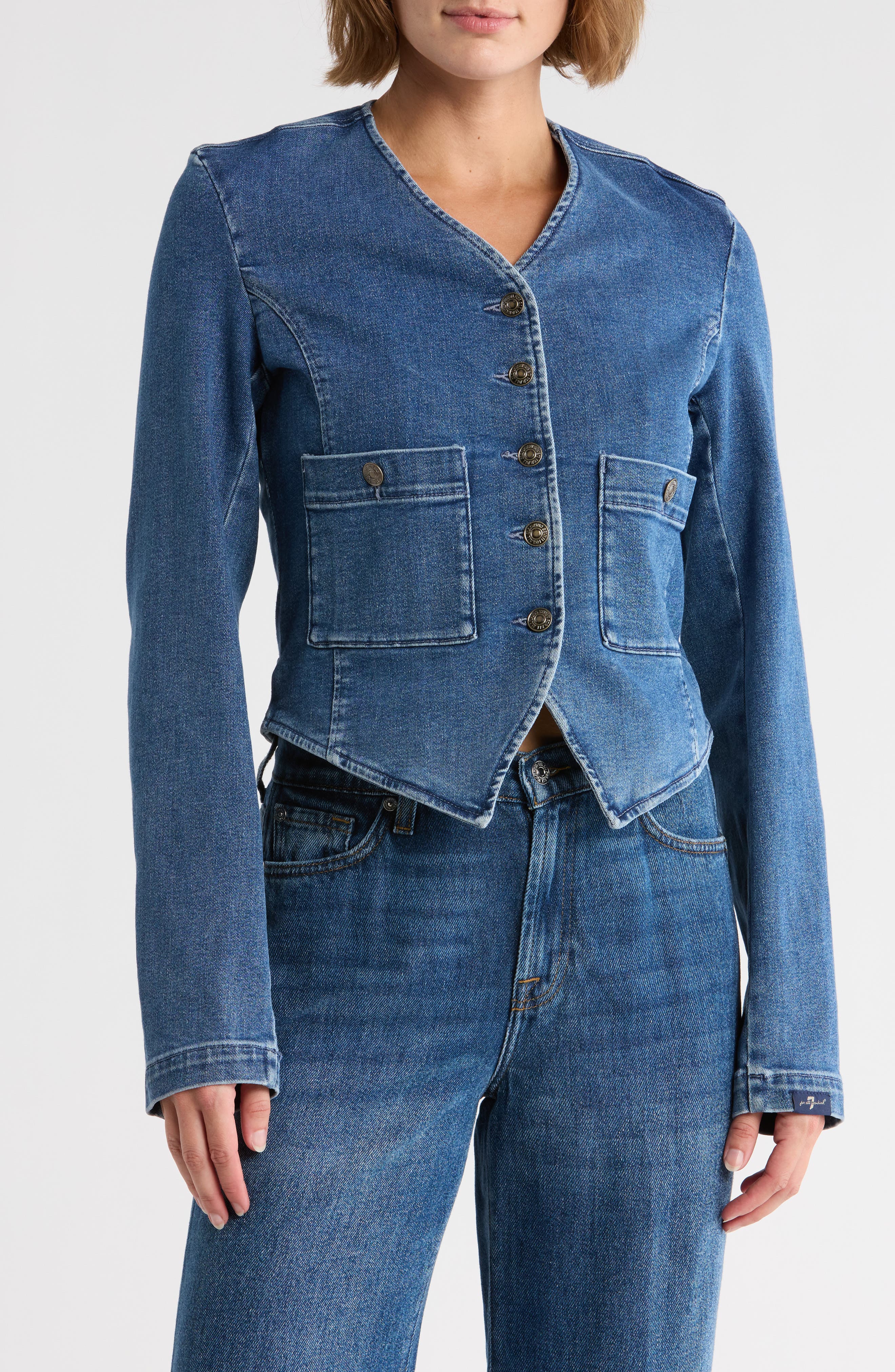 7 For All Mankind Collarless Denim Jacket