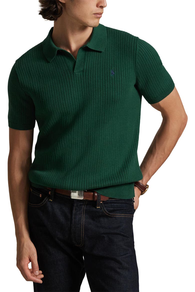 Johnny Collar Rib Cotton Polo Sweater, Main, color, VINTAGE PINE