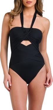 La Blanca Island Goddess Draped Bandeau One-Piece Swimsuit