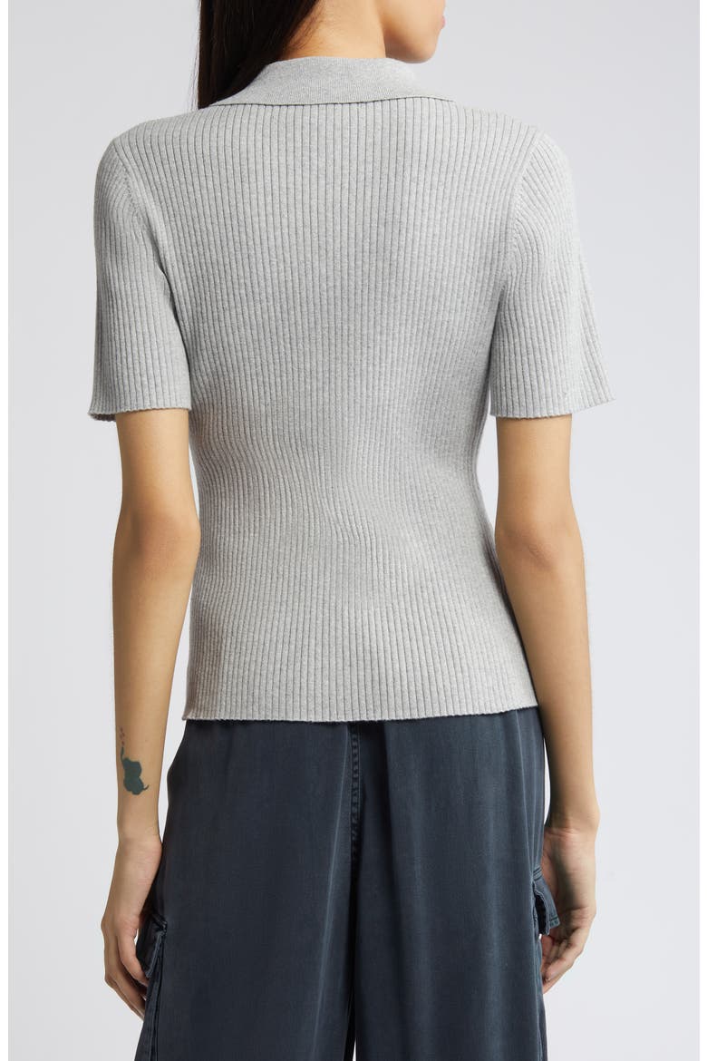 Short Sleeve Rib Polo Sweater, Alternate, color, GREY HEATHER