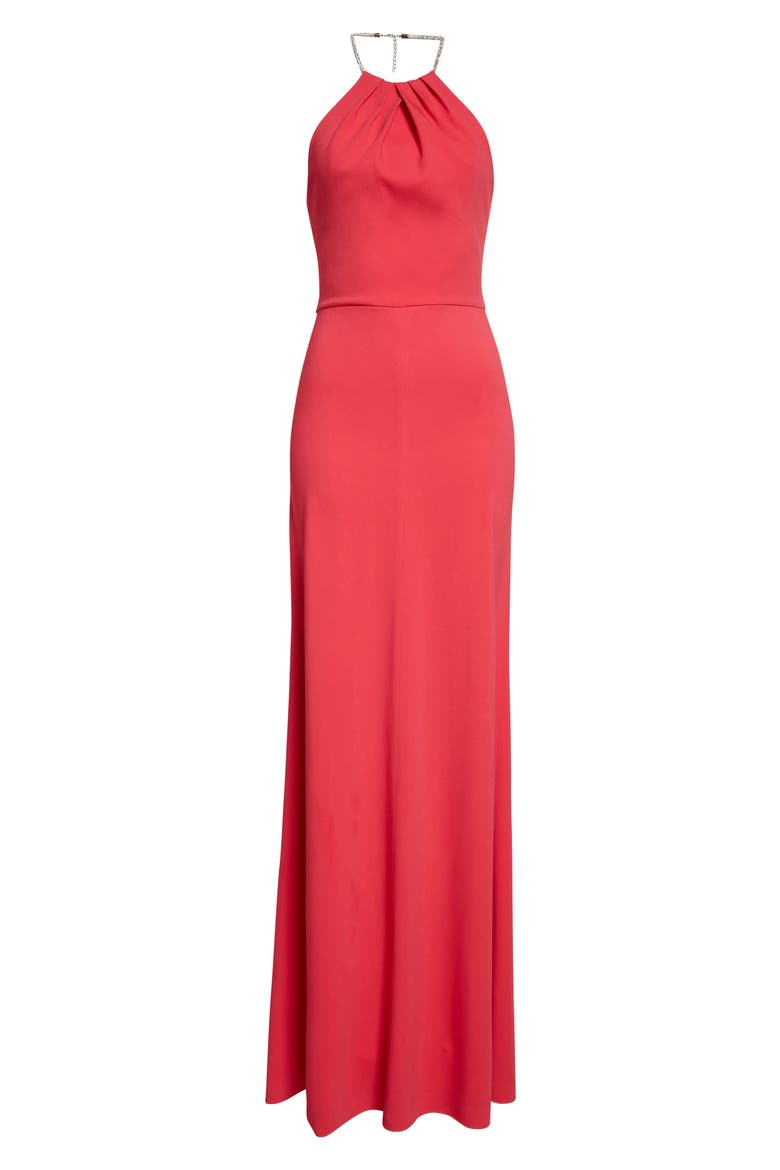 Fluid Stretch Crepe Halter Neck Gown, Alternate, color, CHERRY PINK