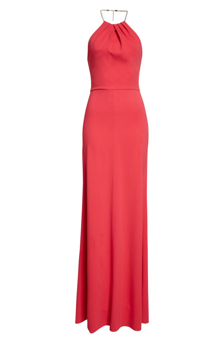 ST. JOHN Fluid Stretch Crepe Halter Neck Gown, Alternate, color, Cherry Pink