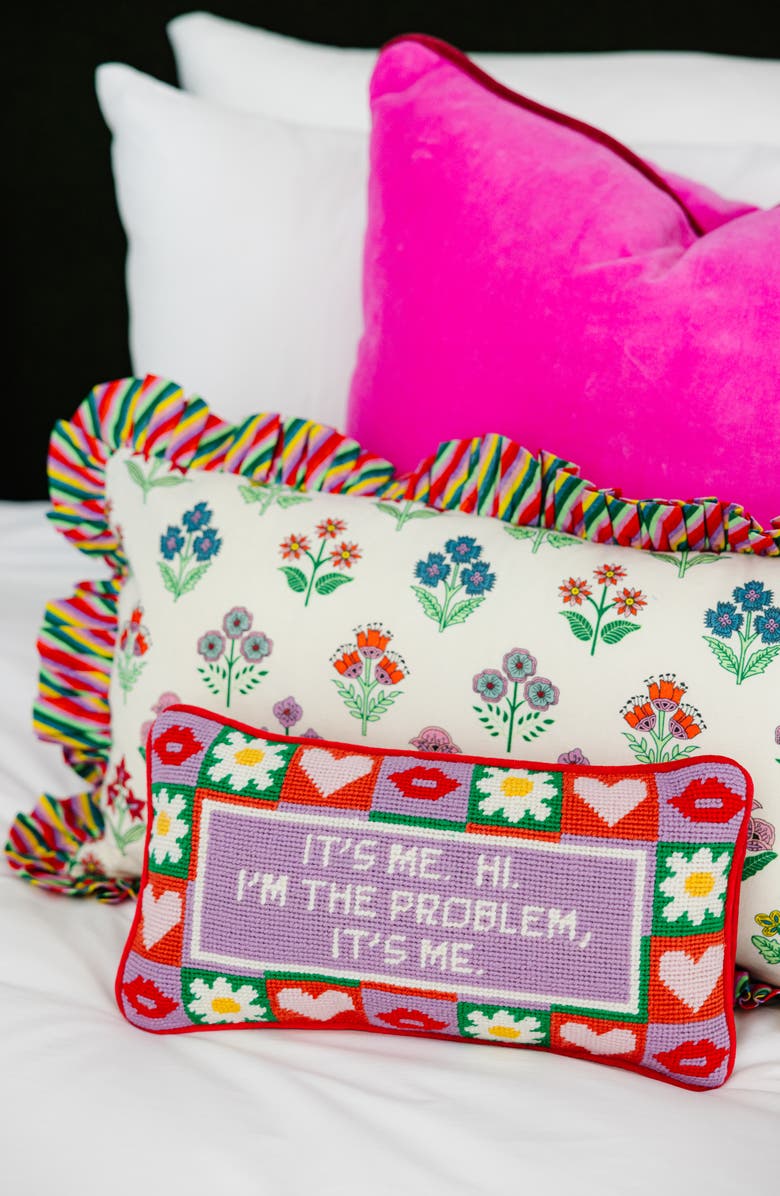 Furbish It's Me Needlepoint Pillow, Alternate, color, Purple, Red