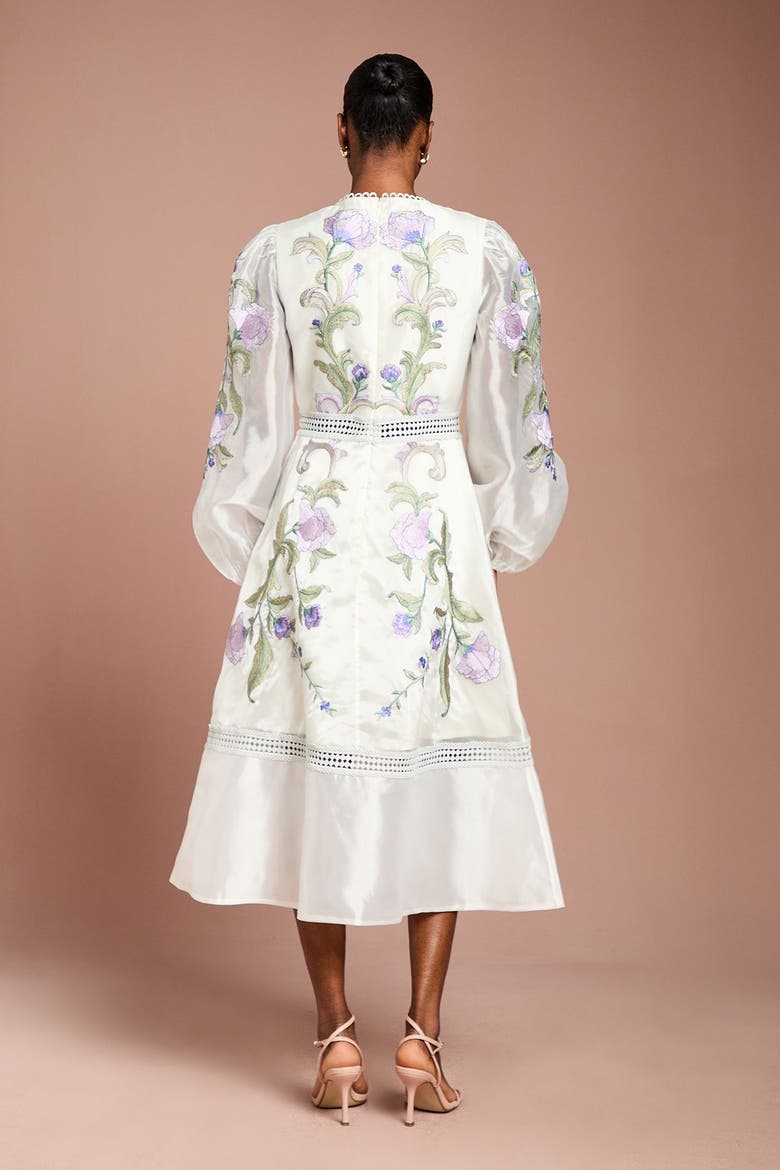 Embroidered Blouson Sleeve Midi Dress, Alternate, color, Light Blue