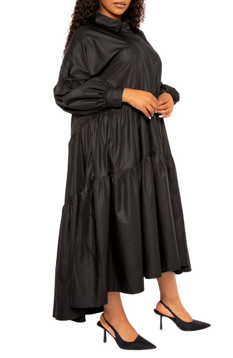 BUXOM COUTURE Long Sleeve Tiered Cotton Blend Shirtdress, Alternate, color,