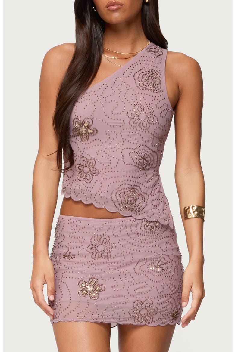 Astrid Beaded Open Back One-Shoulder Top, Main, color, MAUVE