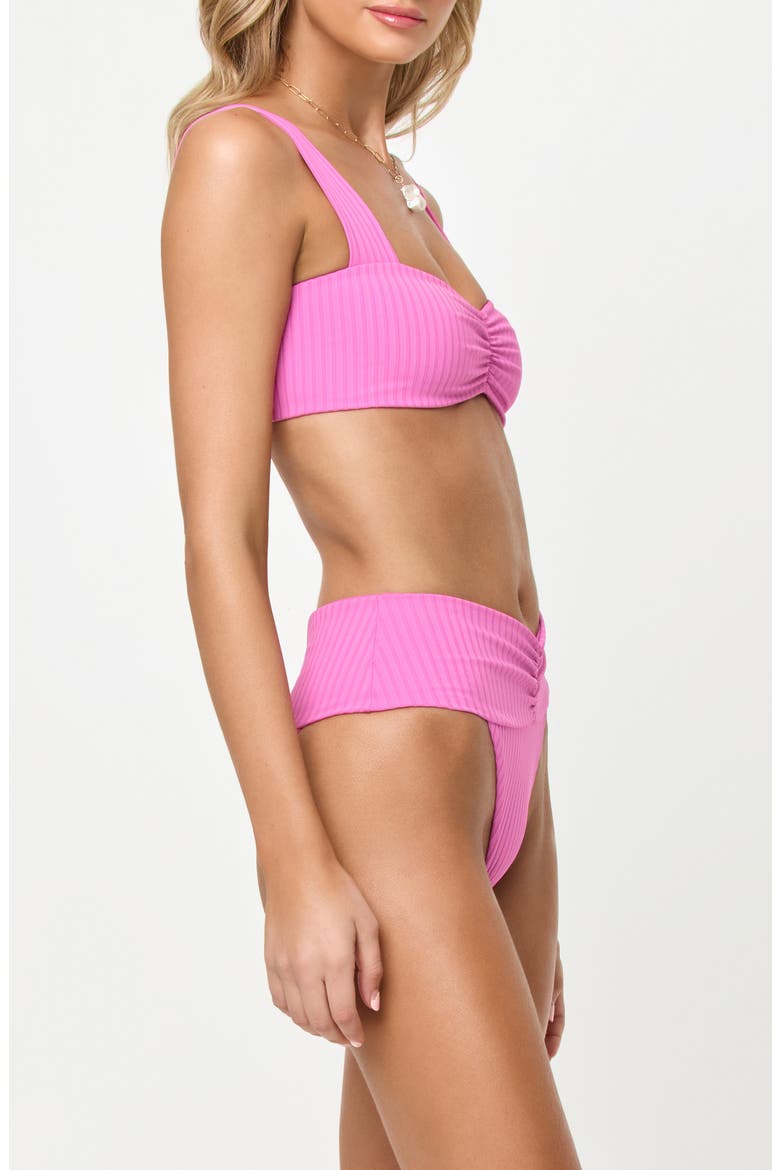 Bardot Ruched Rib Bikini Bottoms, Alternate, color, SWEETHEART