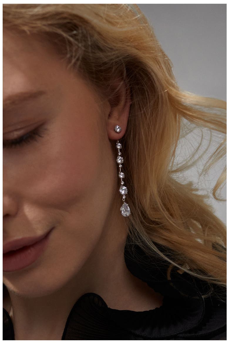 Cora Cubic Zirconia Front/Back Linear Drop Earrings, Alternate, color, RHODIUM