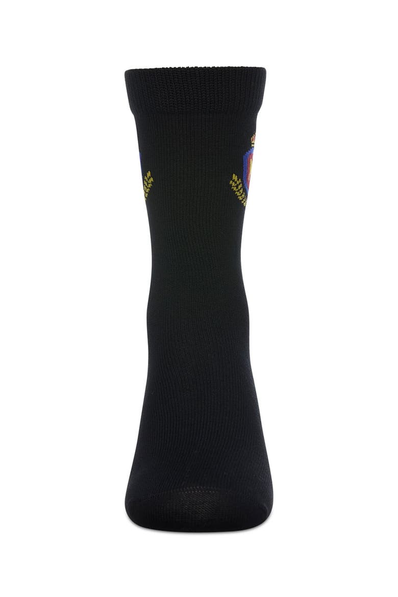 Stitched M Crest Solid Color Dress Crew Socks, Alternate, color, Black