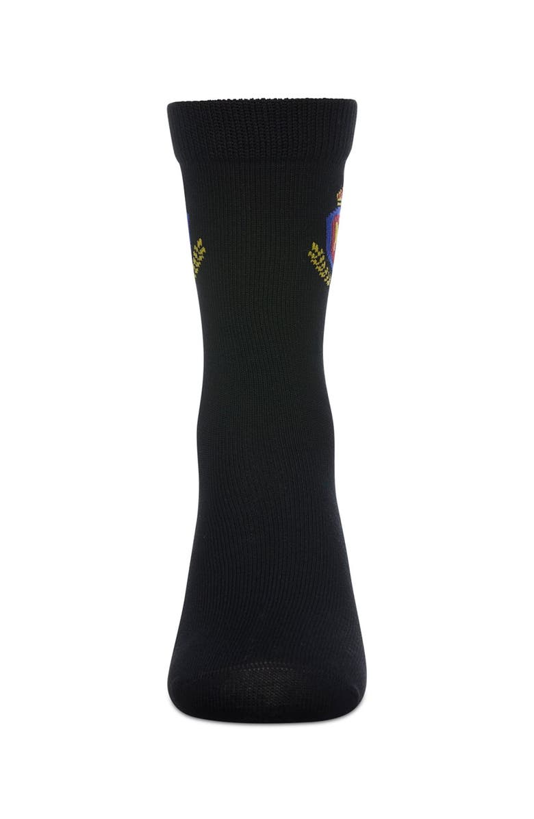 MeMoi Stitched M Crest Solid Color Dress Crew Socks, Alternate, color, Black