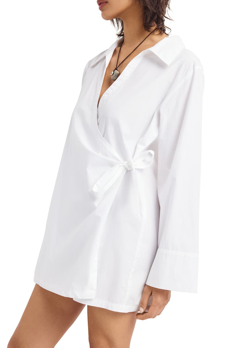 Elodie Long Sleeve Organic Cotton Wrap Cover-Up Dress, Alternate, color, WHITE