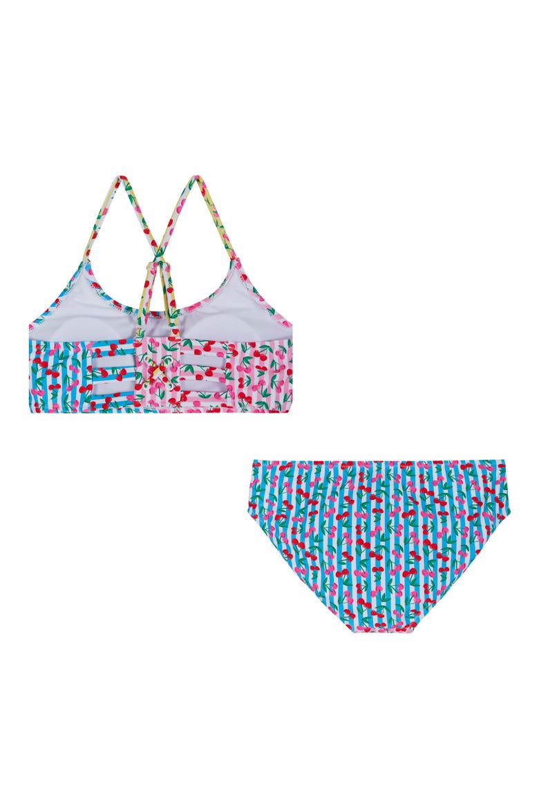Kids' Cherry Stripe Two-Piece Swimsuit, Alternate, color, PINK CHERRY