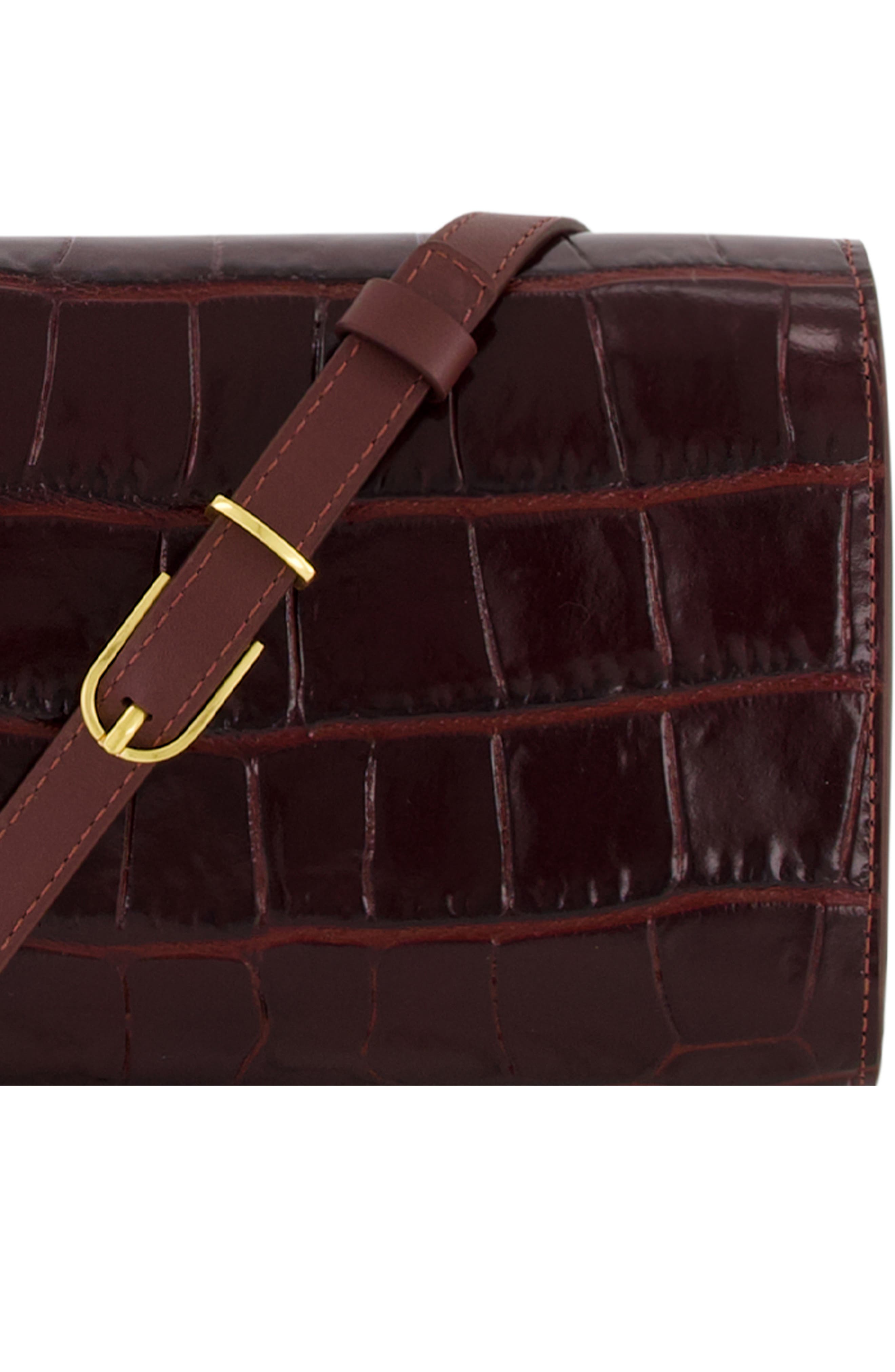 Athene Croc Embossed Leather Wallet on a Strap Crossbody, Alternate, color, BLACK ROSE