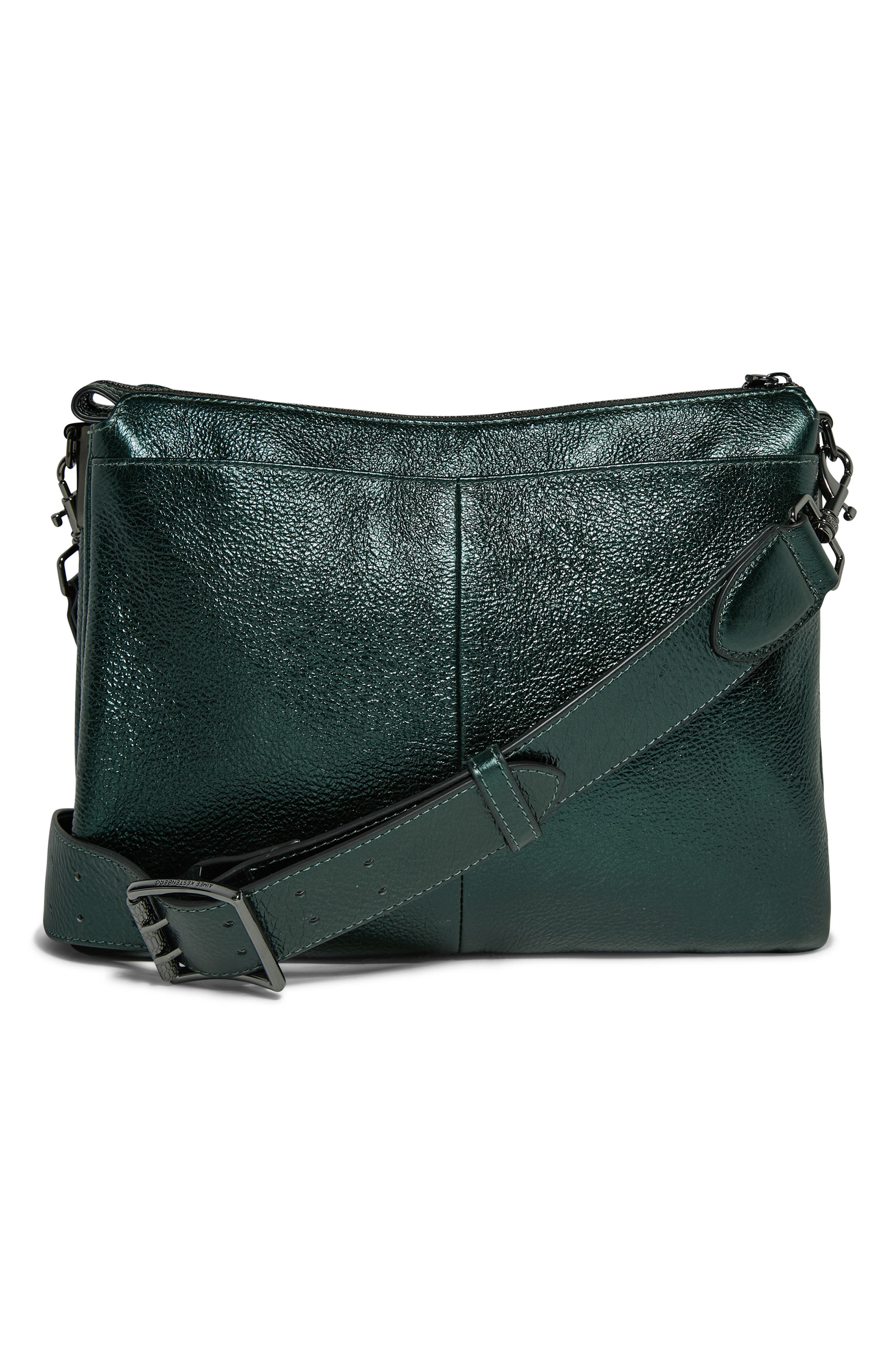Famous Leather Large Crossbody Bag, Alternate, color, METALLIC FOREST