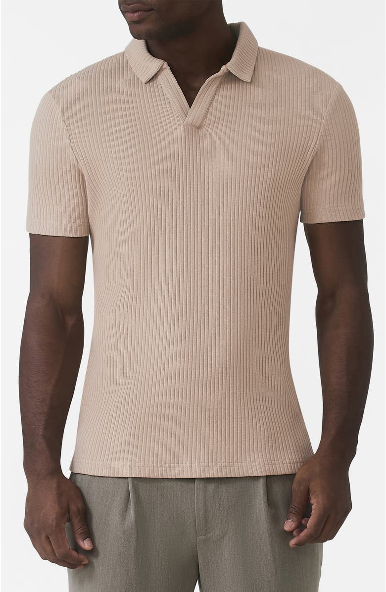 MAUVAIS Elysee Slim Ribbed Revere Polo, Main, color, Light Beige