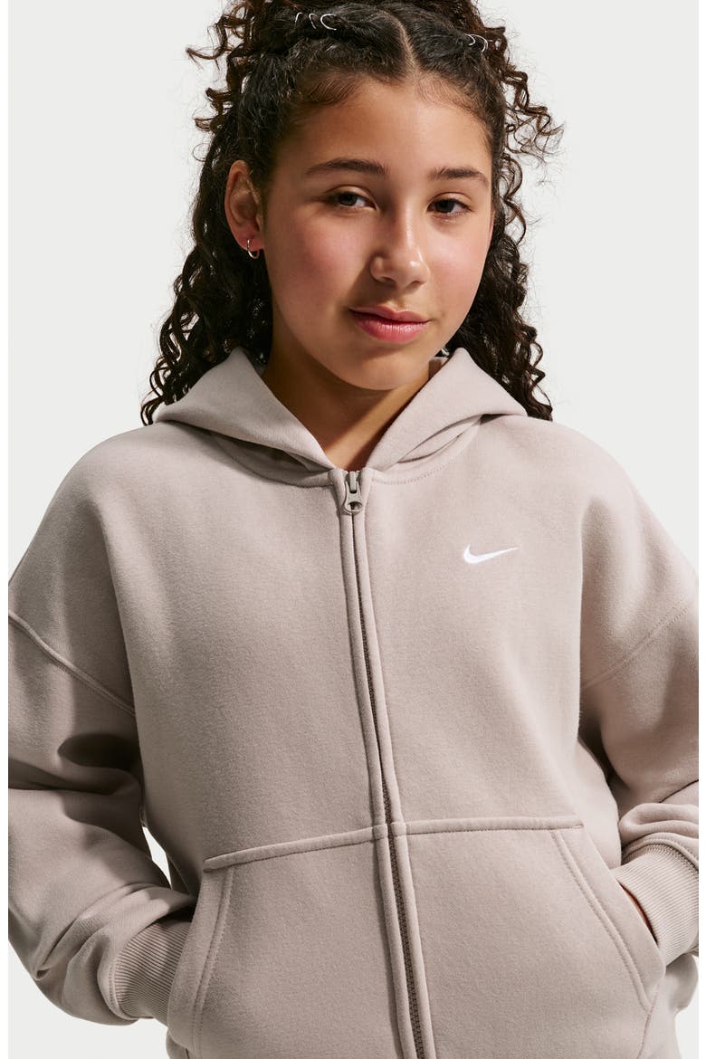 Kids' Studio Oversized Full Zip Fleece Hoodie, Alternate, color, MOON PARTICLE/ WHITE