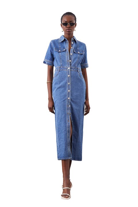 Denim Midi Shirt Dress