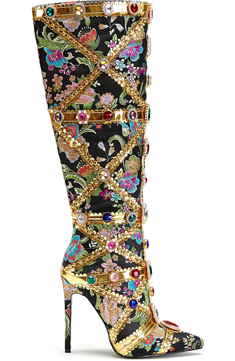 AZALEA WANG Confident Embellished Knee High Boot, Alternate, color, Black