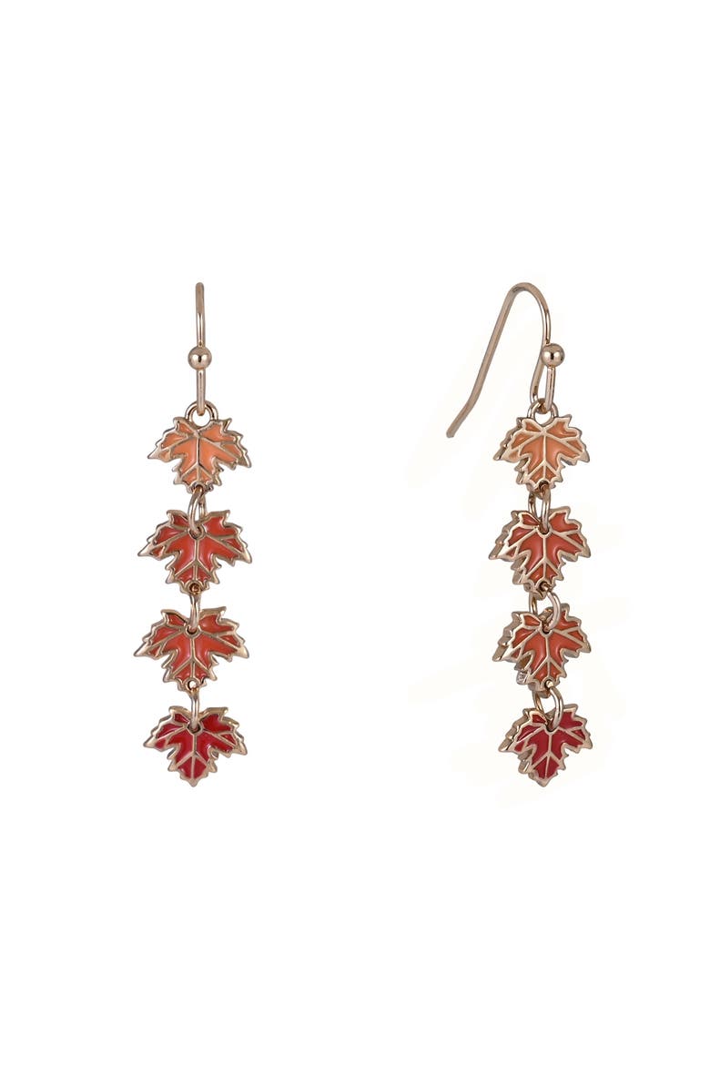 Enamel Linear Maple Leaf Earrings, Main, color, Orange