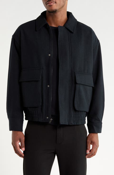 Collared Wool Blend Bomber Jacket