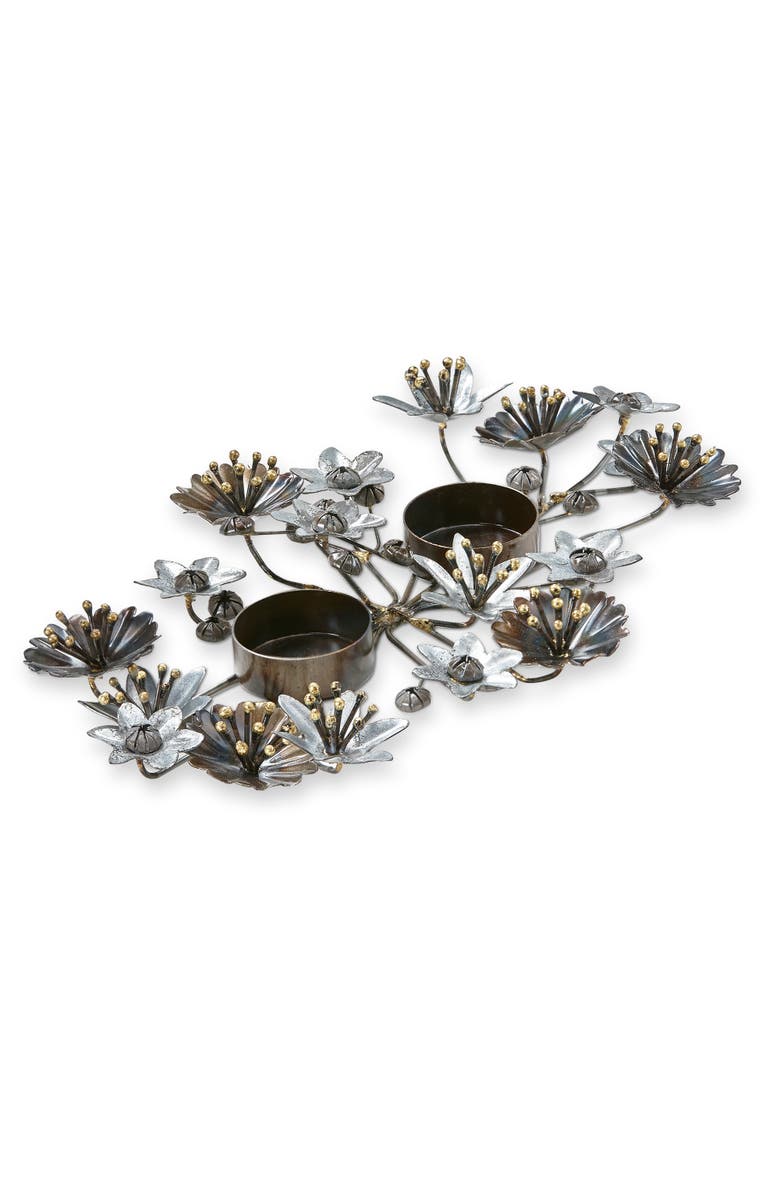 tag Flora Metal Flower Tealight Candle Holder Tabletop Decor, Main, color, Silver