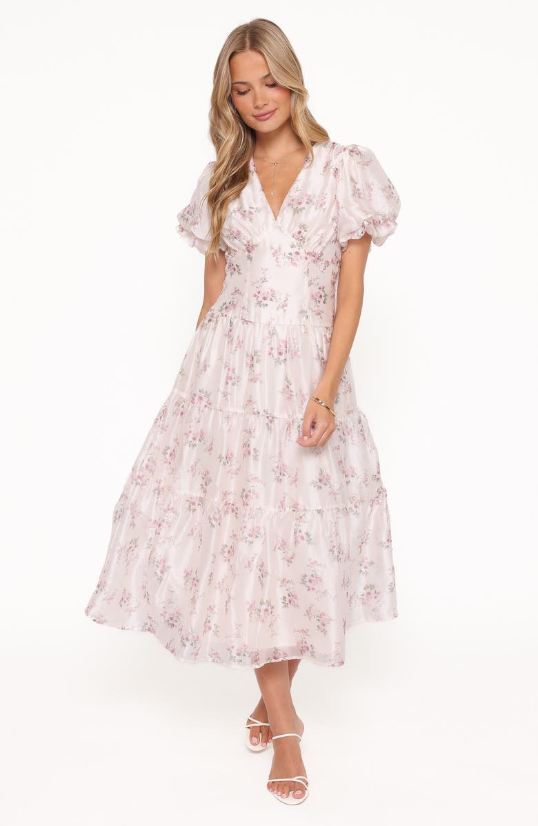 Petal & Pup Jocelyn Floral Print Puff Sleeve Maxi Dress, Alternate, color, Ivory/ Pink Floral