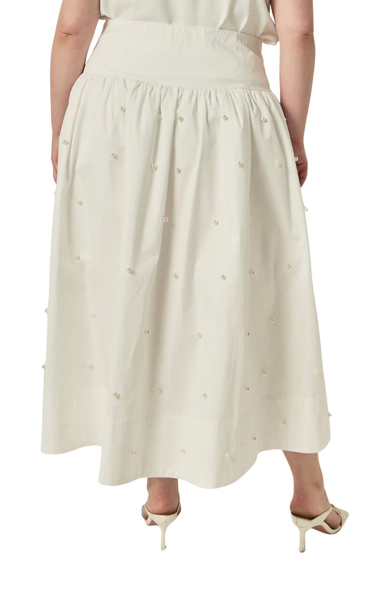Imitation Pearl Studded Cotton Poplin Midi Skirt, Alternate, color, WHITE