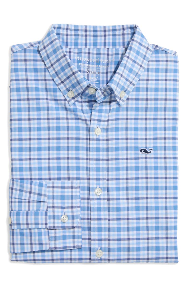 vineyard vines Kids' Bellamy brrrº Plaid Button-Down Shirt, Alternate, color, Ocean Splash