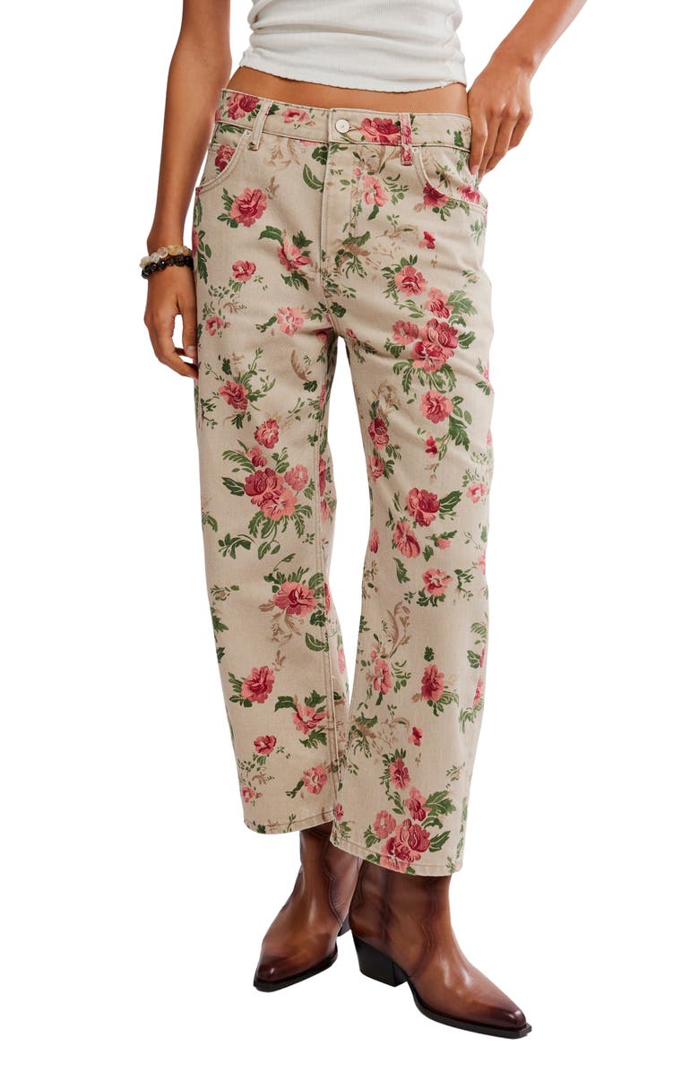 Free People Deep Trance Floral Wide Leg Ankle Jeans, Main, color, Wallpaper Floral