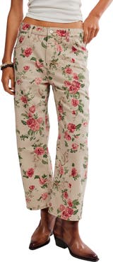 Free People Deep Trance Floral Wide Leg Ankle Jeans