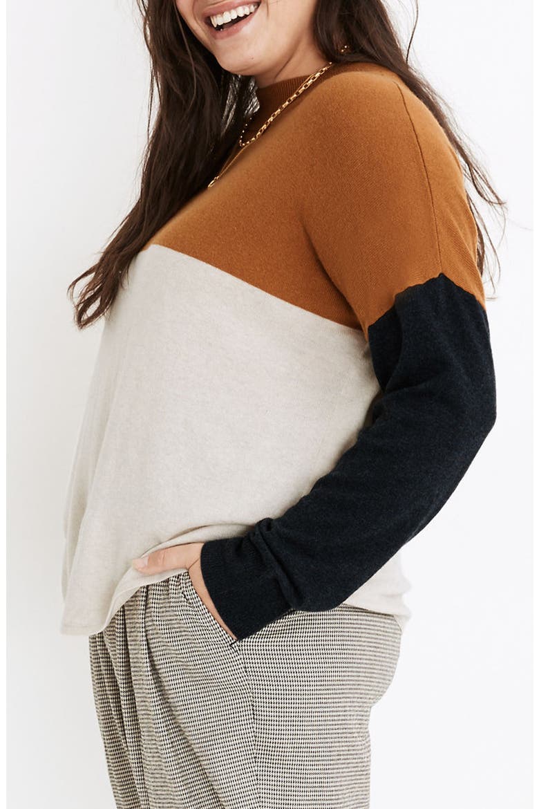 Colorblock Ashbury Mock Neck Sweater, Alternate, color, BRONZE