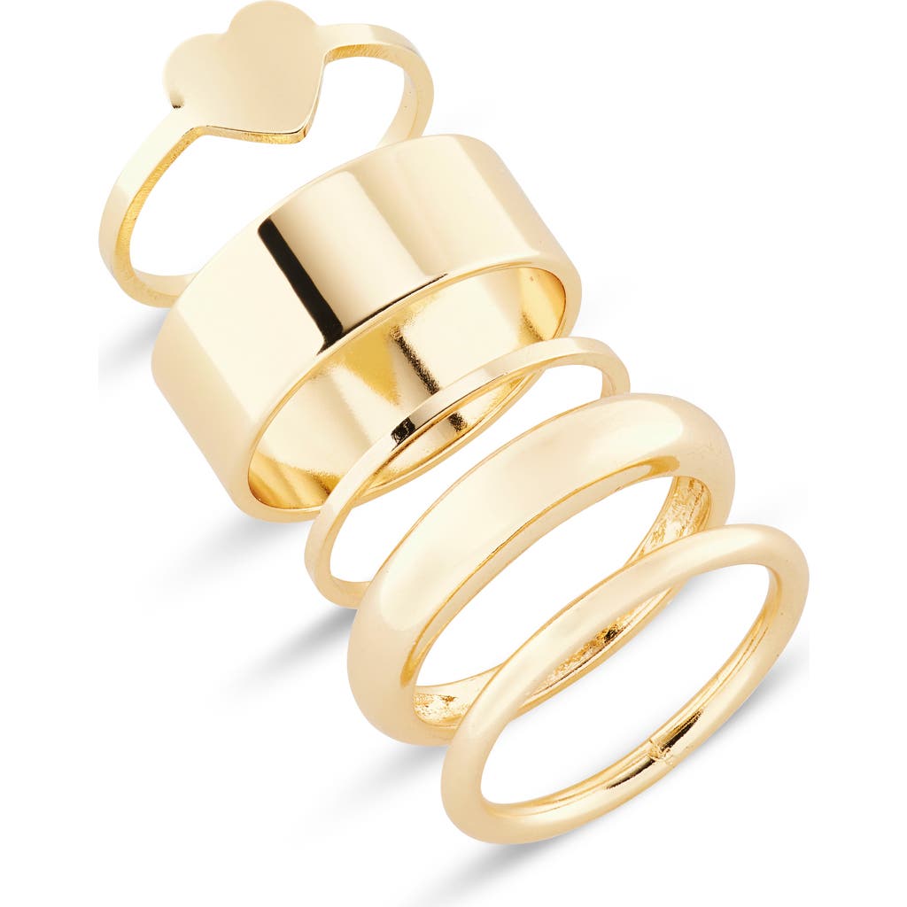 Bp. Set Of 5 Assorted Smooth Heart Rings In Gold