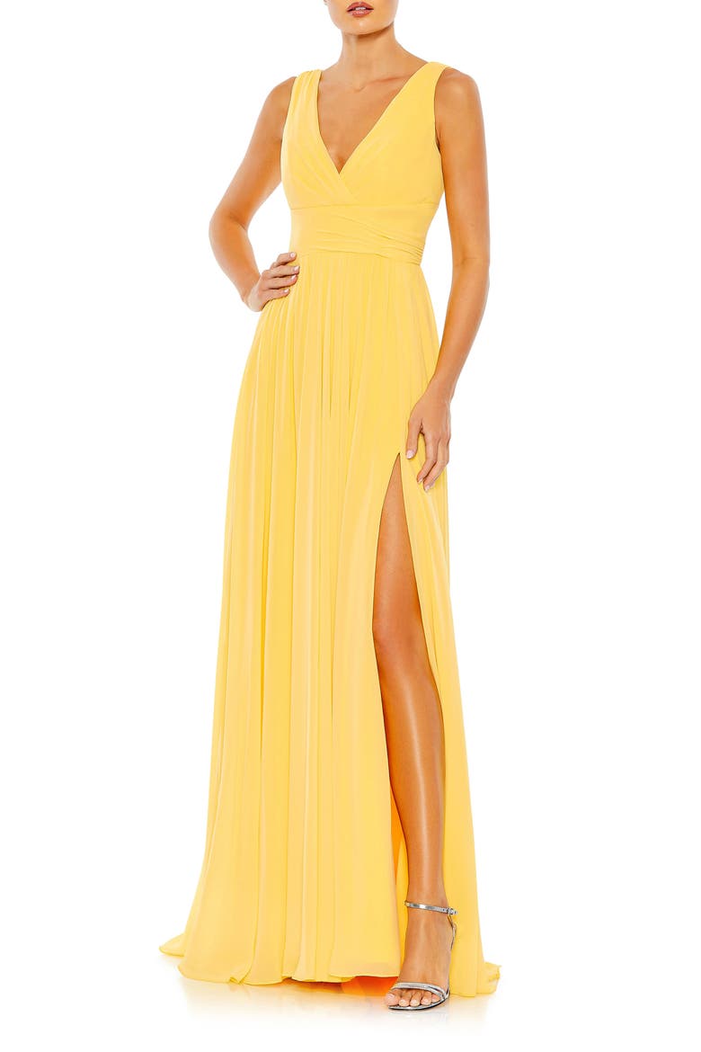 Side Slit Sleeveless Chiffon Gown, Main, color, BUTTERCUP