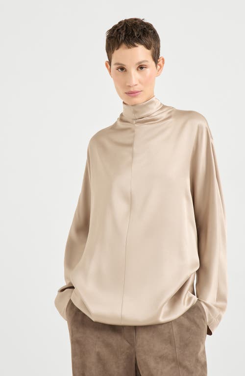 Brunello Cucinelli Double Silk Satin Blouse In Gold
