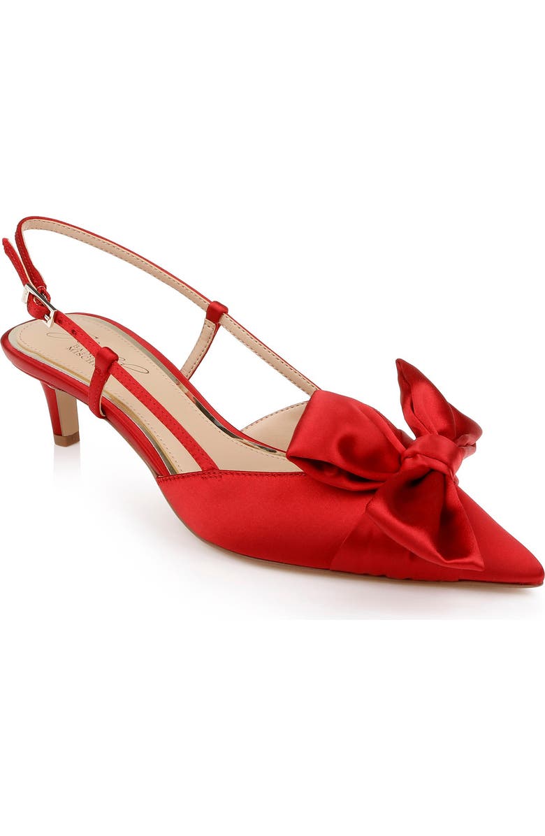 Jewel Badgley Mischka Shoshana Pointed Toe Slingback Pump, Main, color, Red Satin