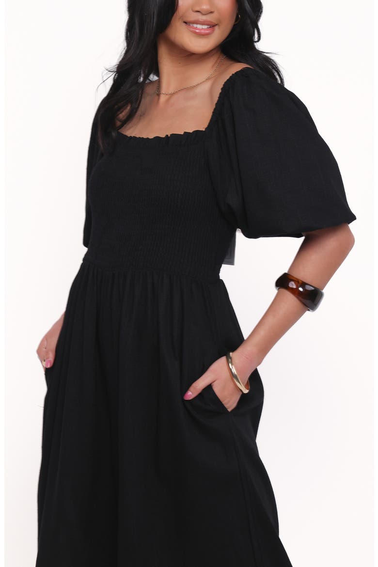 Ebony Smocked Puff Sleeve Wide Leg Jumpsuit, Alternate, color, BLACK