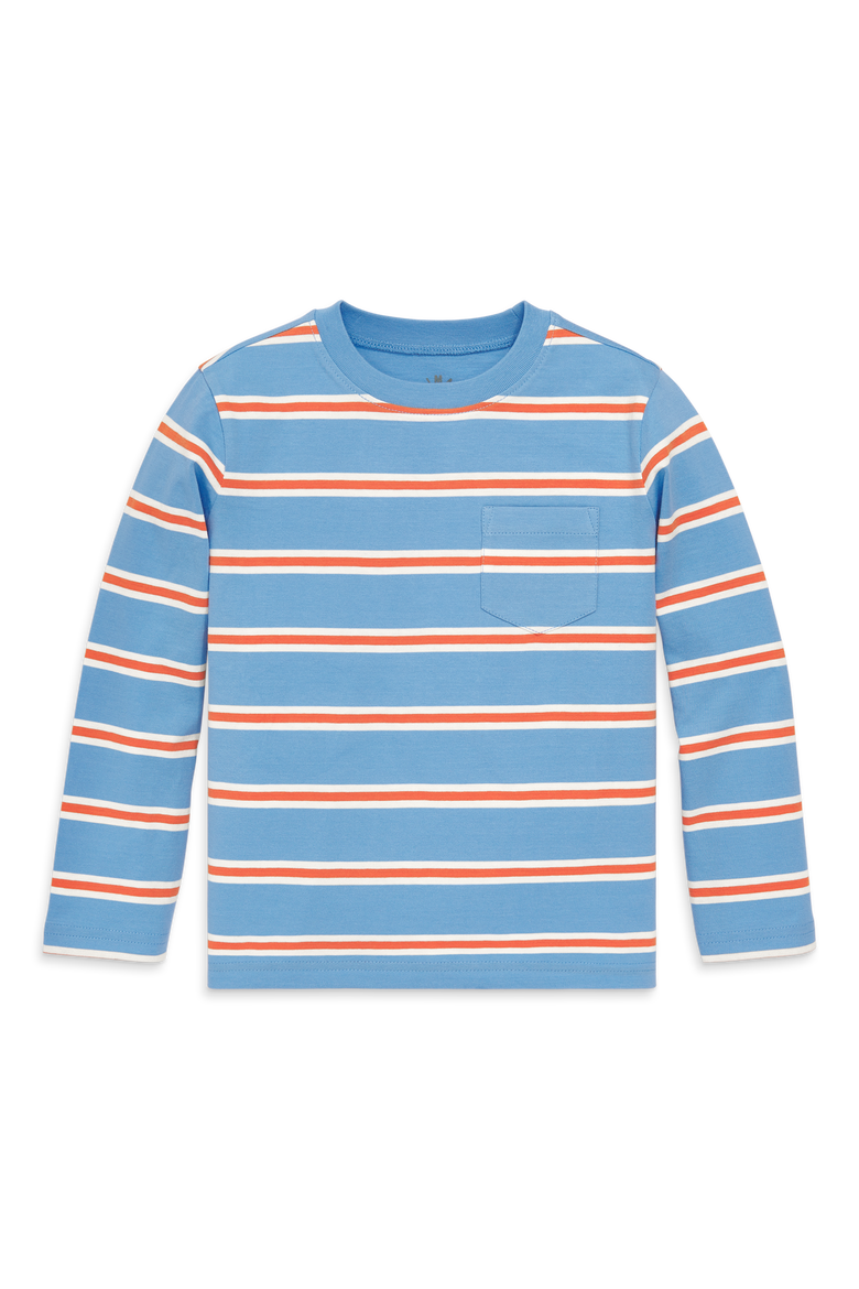 Kids Long Sleeve Pocket Tee In Varsity Stripe, Main, color, Cornflower Clementine Stripe